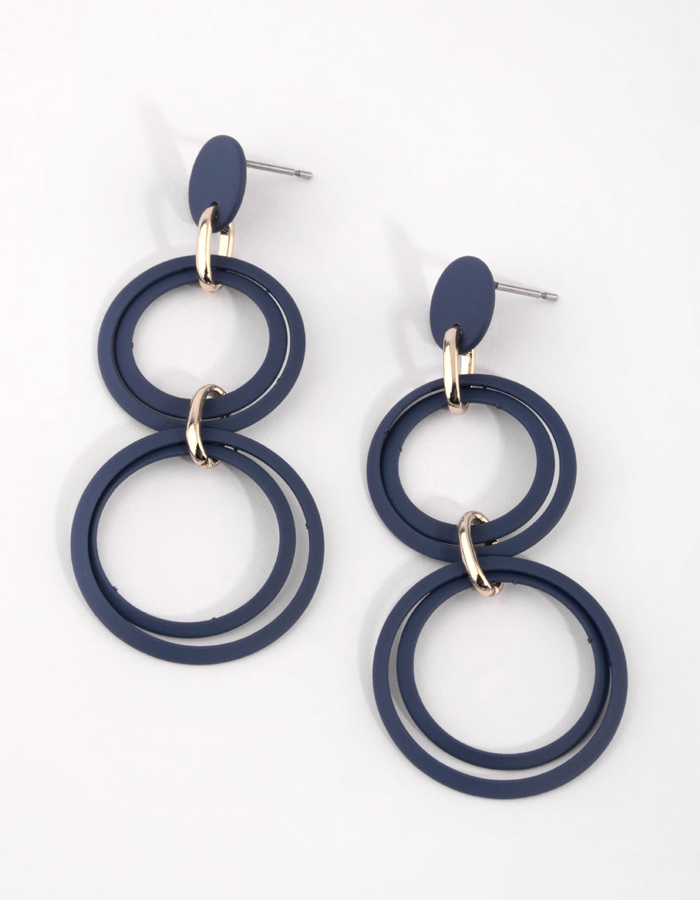 Matte Navy Circular Drop Earrings
