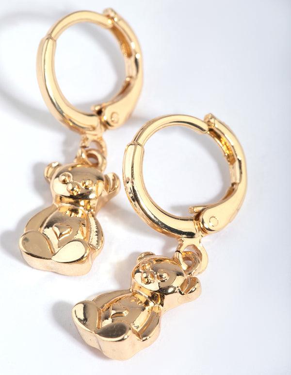 Gold Teddy Bear Huggie Hoop Earrings