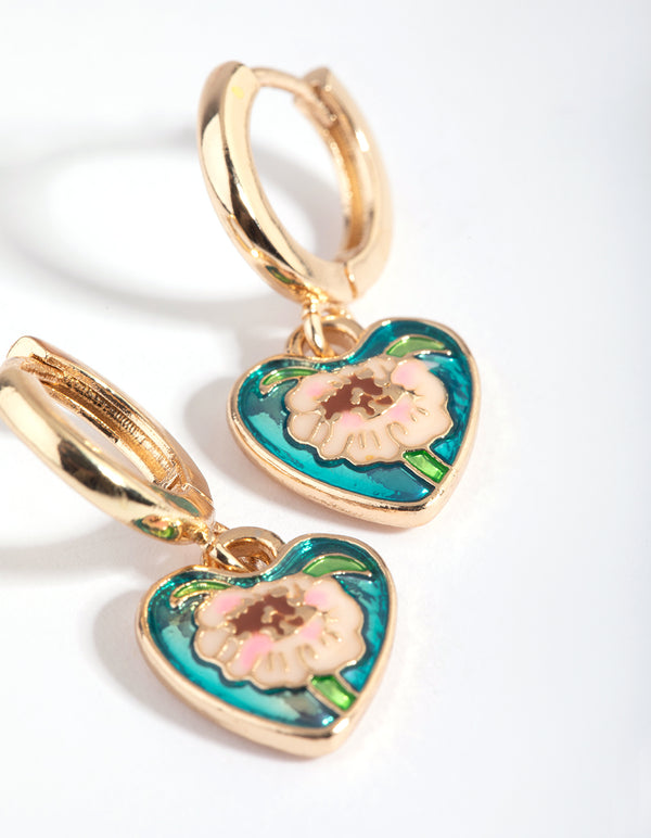 Blue Antique Charm Huggie Hoop Earrings