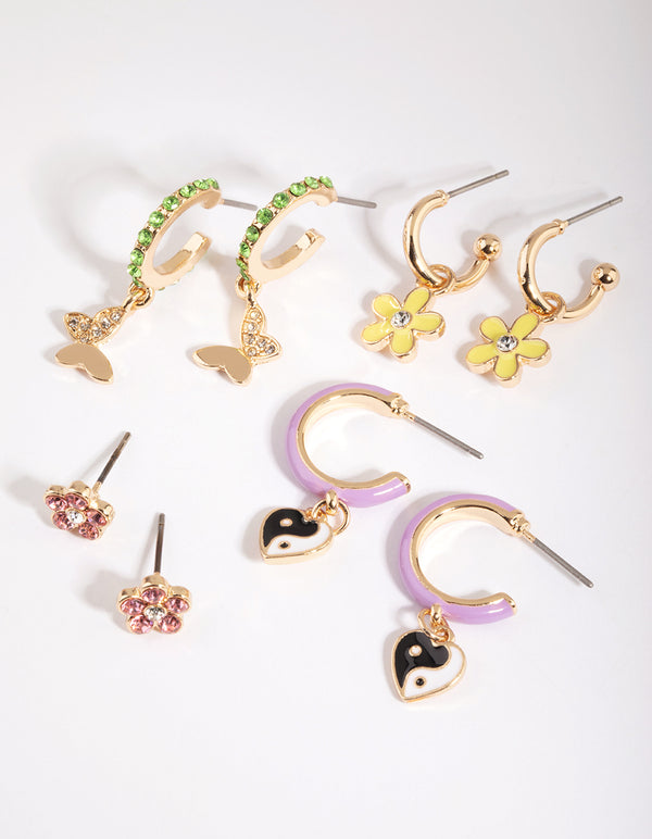 Gold Charm Earring Stack 4-Pack