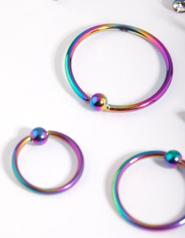 Surgical Steel Rainbow Nose Ring 6-Pack
