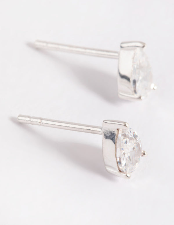 Sterling Silver Cubic Zirconia Pear Stud Earrings