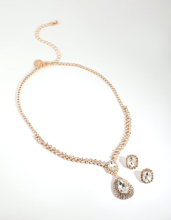 Teardrop Diamante Necklace & Earrings Set