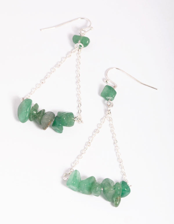 Silver Fan Drop Earrings with Green Fluorite