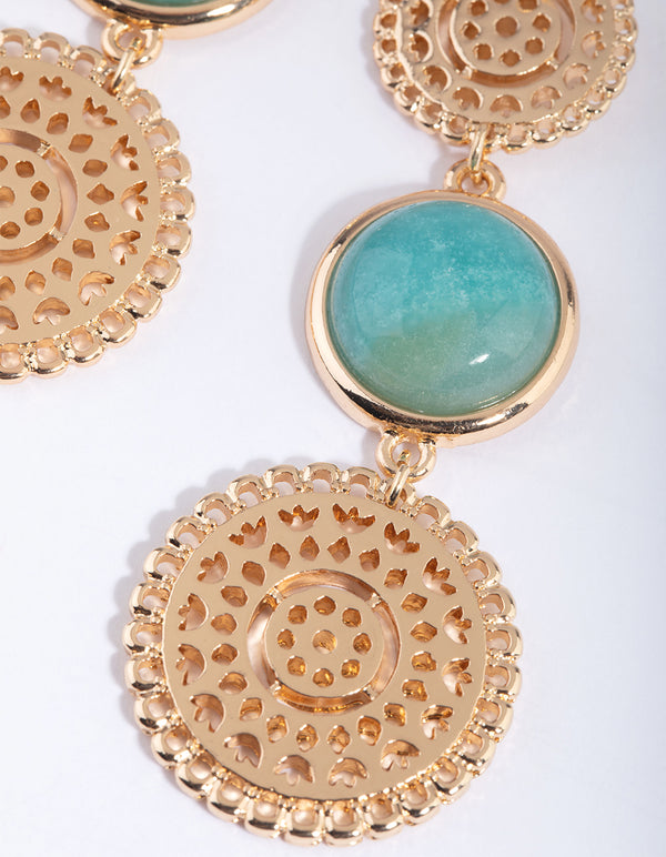 Gold Disc Drop Earrings with Amazonite