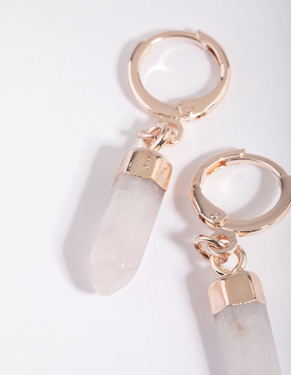 Rose Quartz Shard Huggie Hoop Earrings