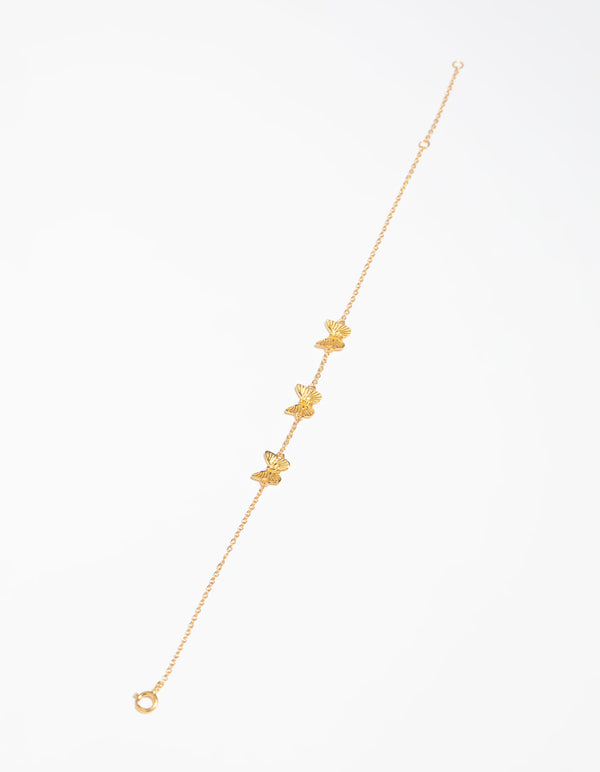 Gold Plated Sterling Silver Etched Butterfly Bracelet
