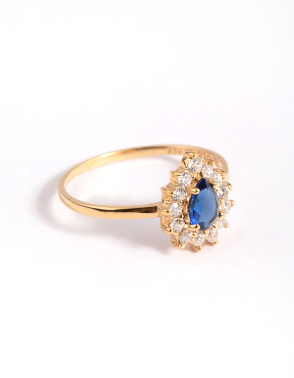 Gold Plated Sterling Silver Halo Pear Ring