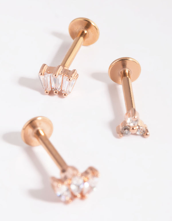 Rose Gold Plated Surgical Steel Cubic Zirconia Flower Flat Back Pack