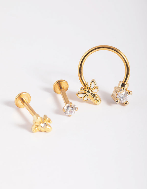 Gold Plated Surgical Steel Bee Stud Earring Pack