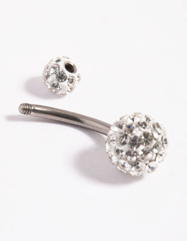 Titanium Pave Ball Belly Bar