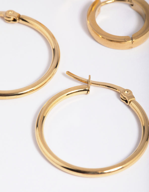 Waterproof Gold Plated Stainless Steel Ball Stud Earring Pack