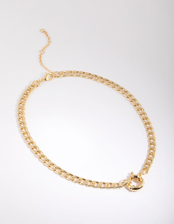Gold Plated Curb Chain Clasp Necklace