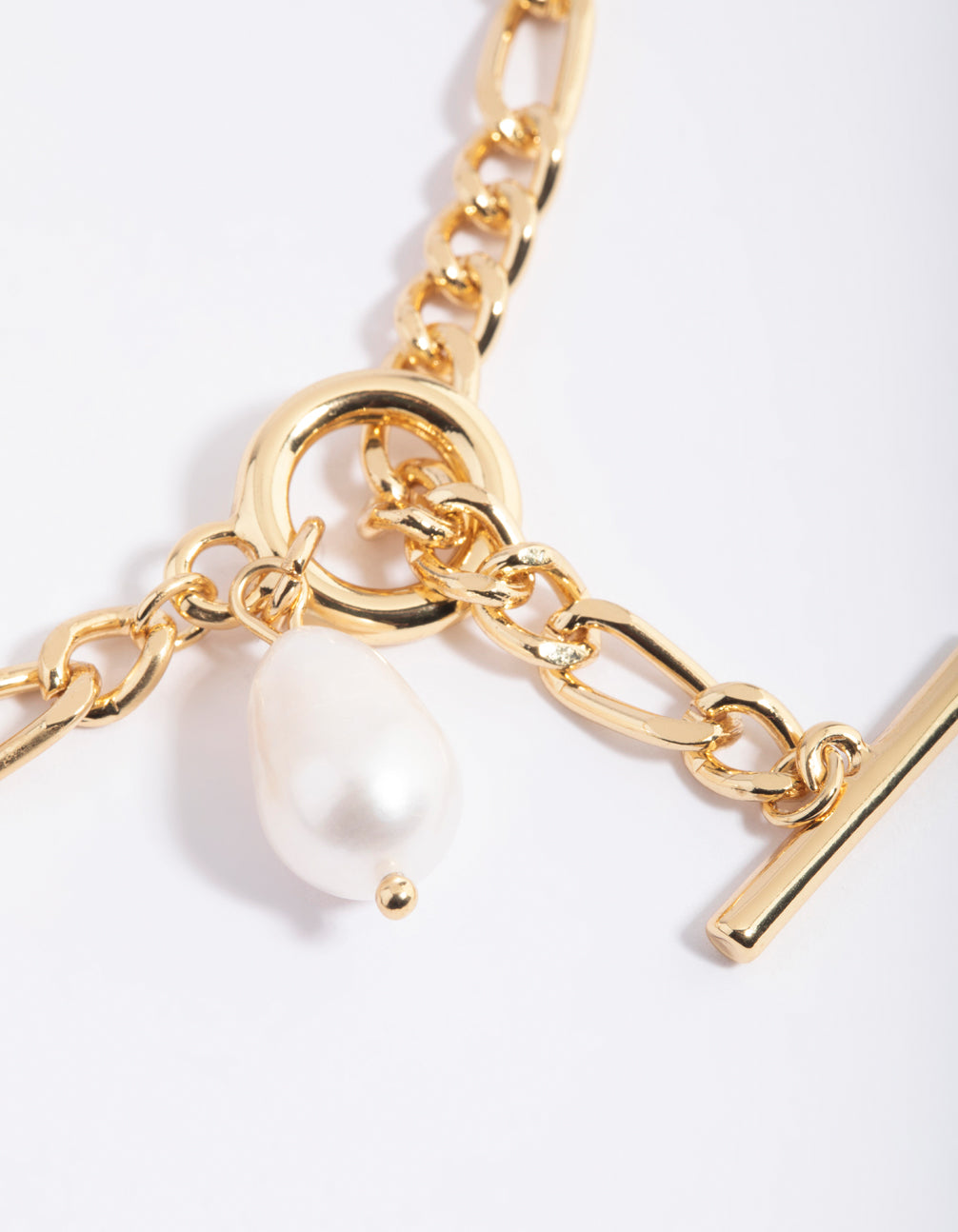 Gold Plated Figaro Freshwater Pearl Necklace