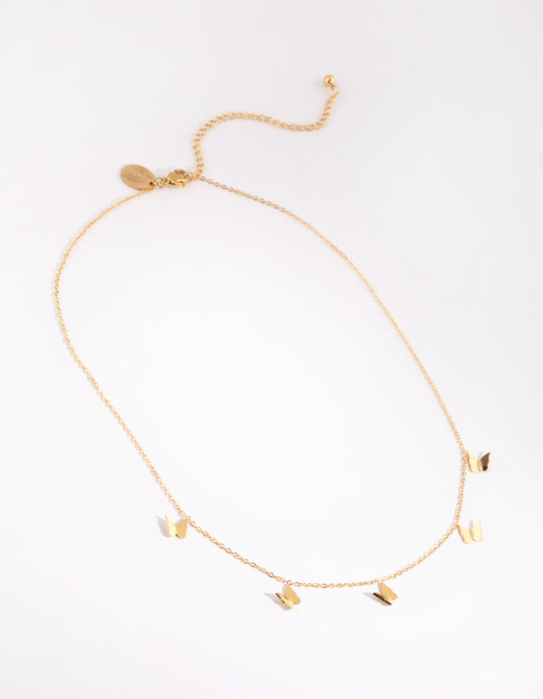 Waterproof Gold Plated Stainless Steel Butterfly Charm Necklace