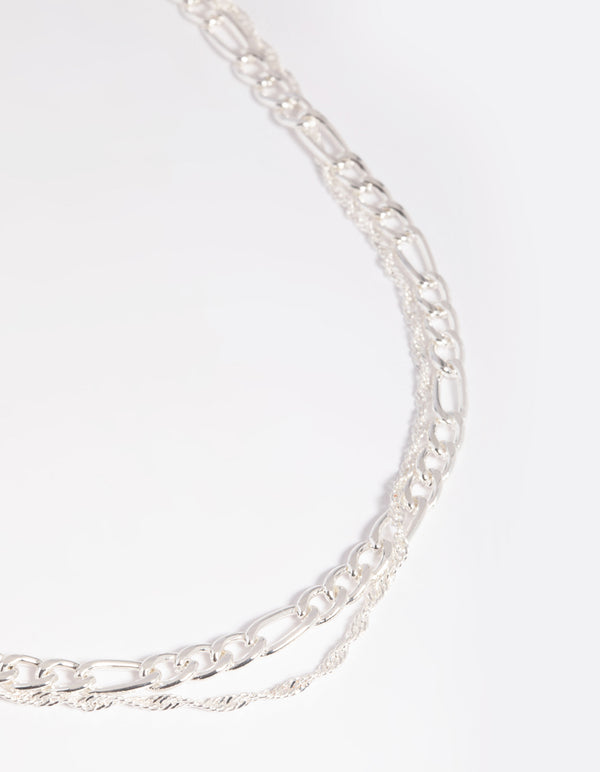 Silver Figaro Layered Necklace