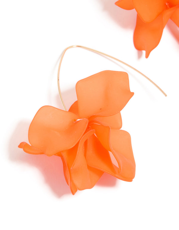 Orange Frosted Flower Drop Earrings