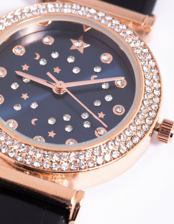 Rose Gold Diamante Mesh Strap Watch