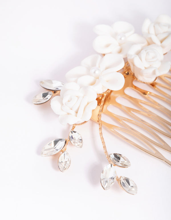 White Flower Hair Comb