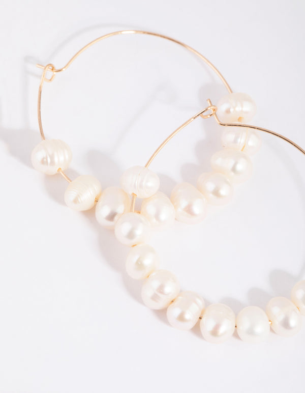 Gold Hoop Earrings with Freshwater Pearls