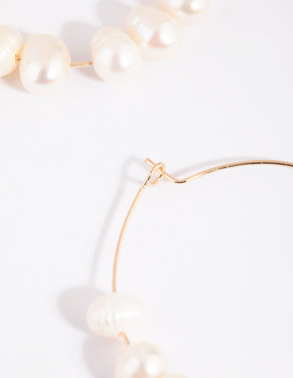 Gold Hoop Earrings with Freshwater Pearls