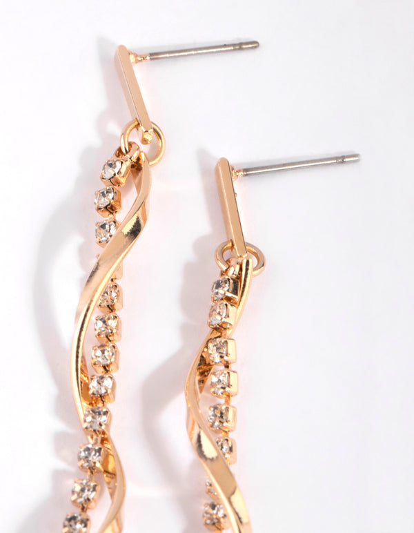 Gold Diamante Drop Earrings
