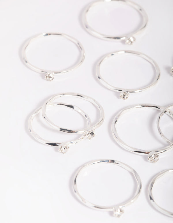 Silver Diamante Ring Stack 8-Pack