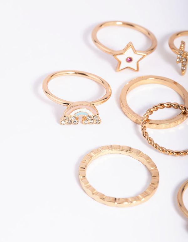 Gold Rainbow Star Ring Pack