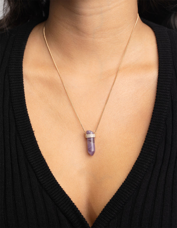 Gold Cubic Zirconia Amethyst Shard Necklace