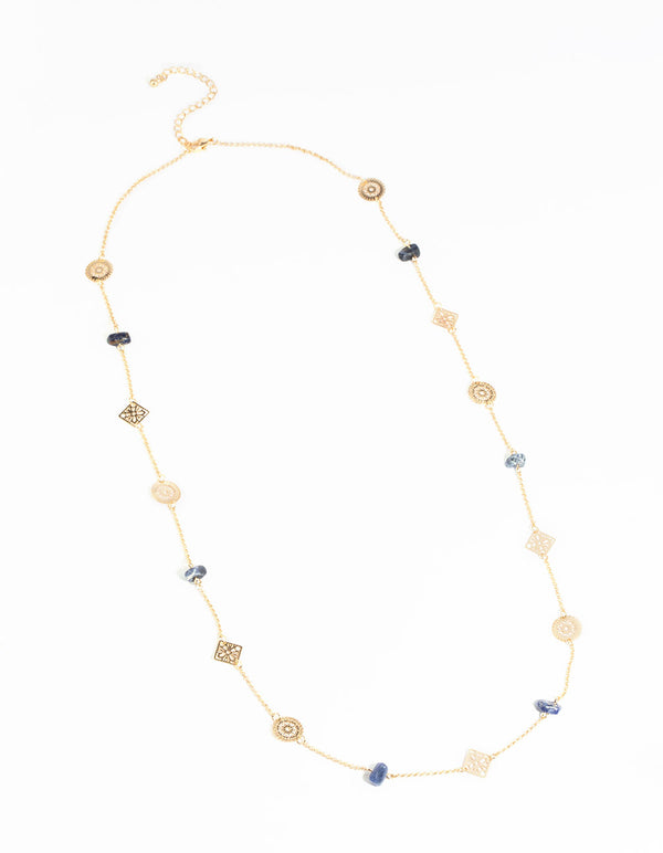 Gold Lapis Long Necklace