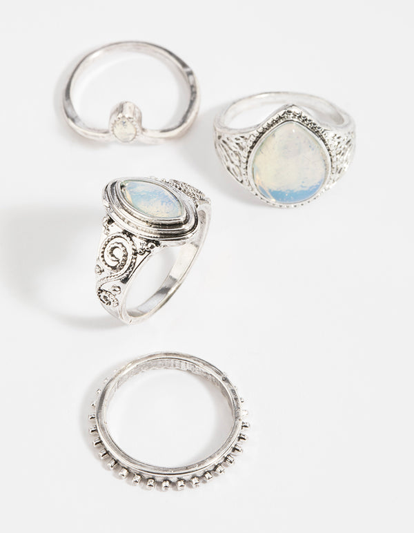 Antique Silver Moonstone Ring Stack Pack