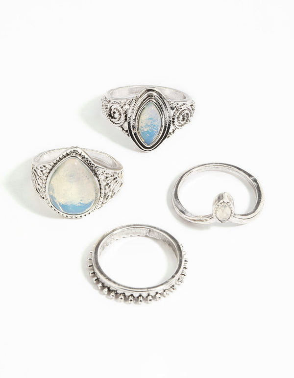 Antique Silver Moonstone Ring Stack Pack