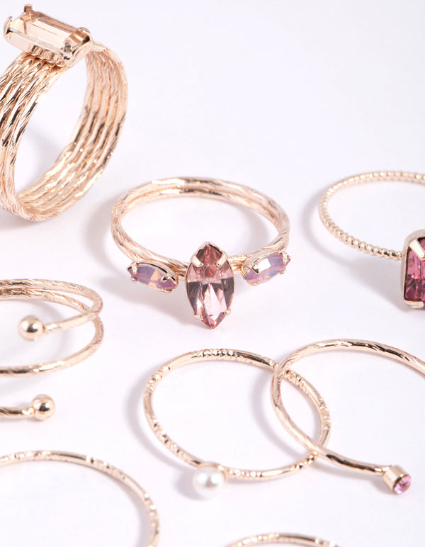 Rose Gold Pearl Ring Stack Pack