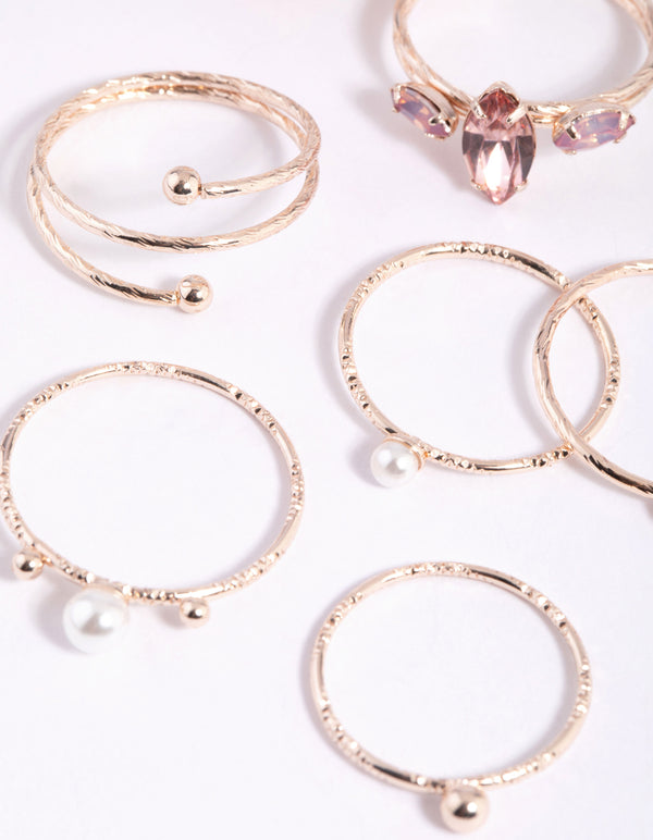 Rose Gold Pearl Ring Stack Pack