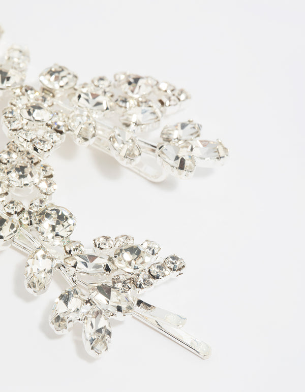 Silver Navette Diamante Hair Slide Pack