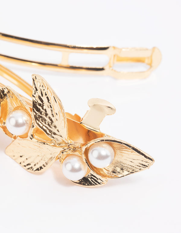 Gold Leaf & Pearl Barette Clip