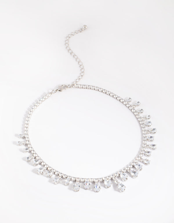 Silver Cubic Zirconia Droplet Choker