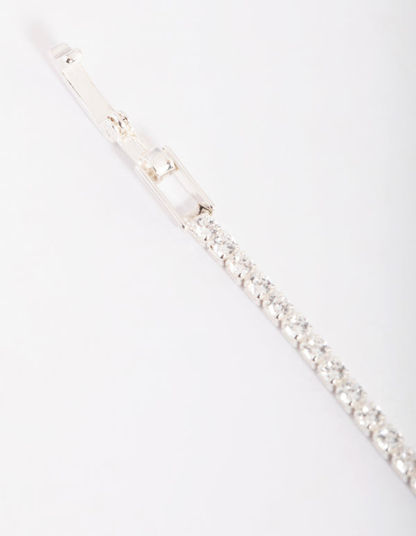 Silver Cubic Zirconia Heart Charm Bracelet