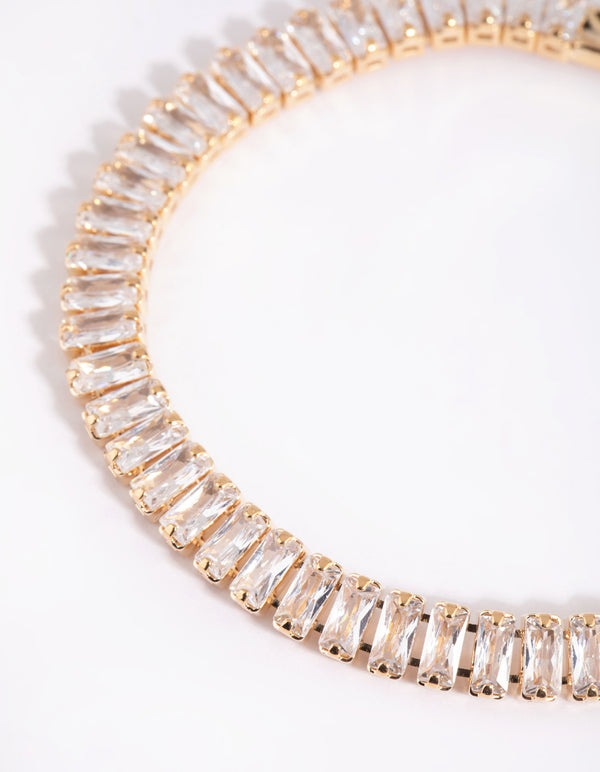 Gold Cubic Zirconia Baguette Tennis Bracelet