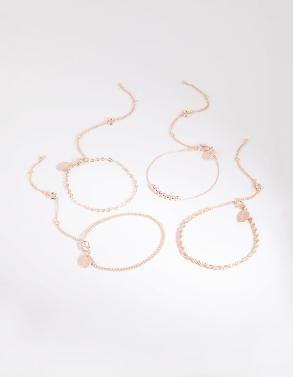 Rose Gold Beaded Bracelet & Anklet 4-Pack
