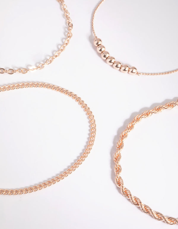 Rose Gold Beaded Bracelet & Anklet 4-Pack