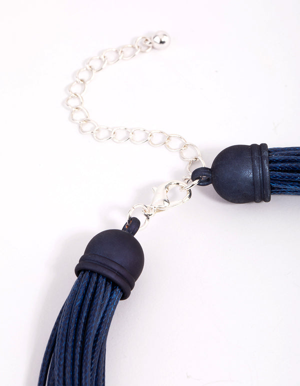 Matte Blue Sphere & Cord Necklace