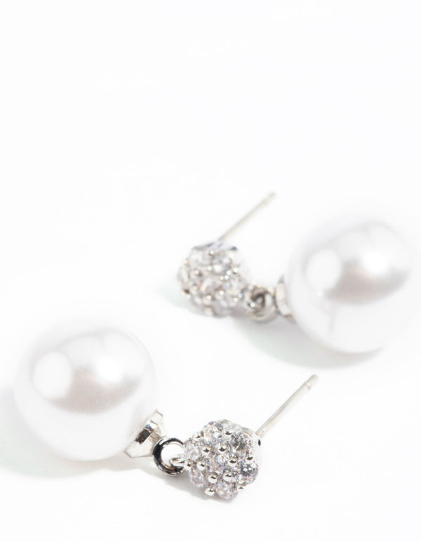 Silver Cubic Zirconia Pearl Drop Earrings