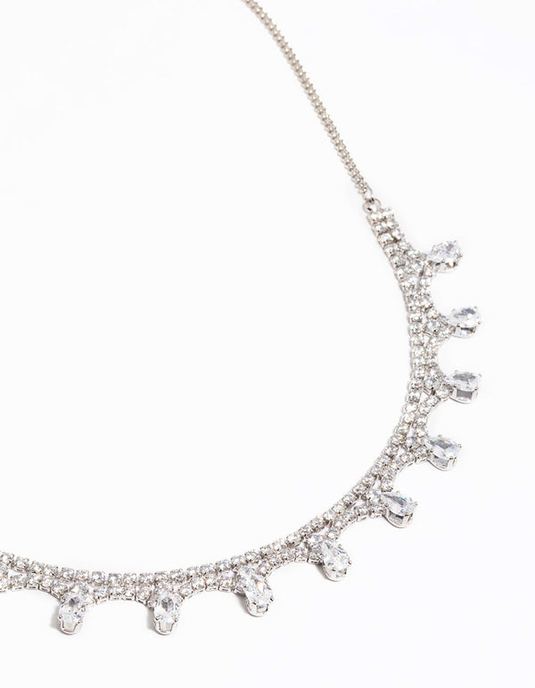 Silver Cubic Zirconia Droplet Necklace