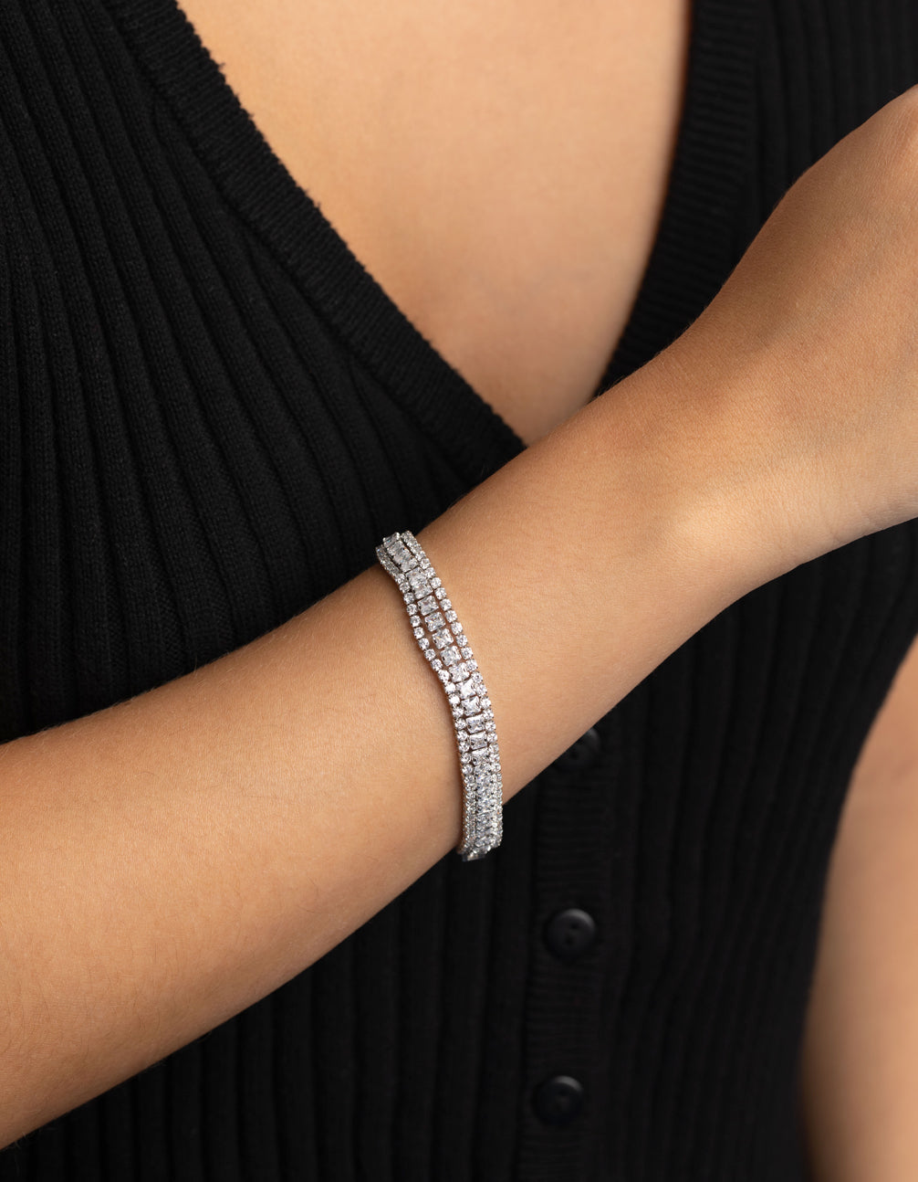 Silver Cubic Zirconia Wide Bracelet