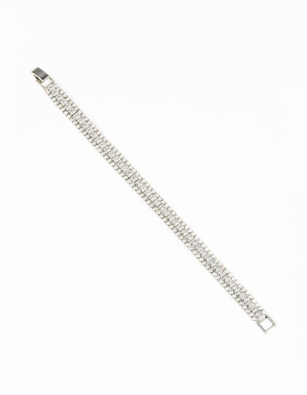 Silver Cubic Zirconia Wide Bracelet