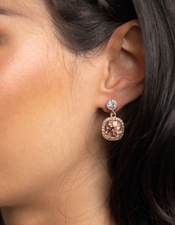 Rose Gold Diamante Drop Earrings