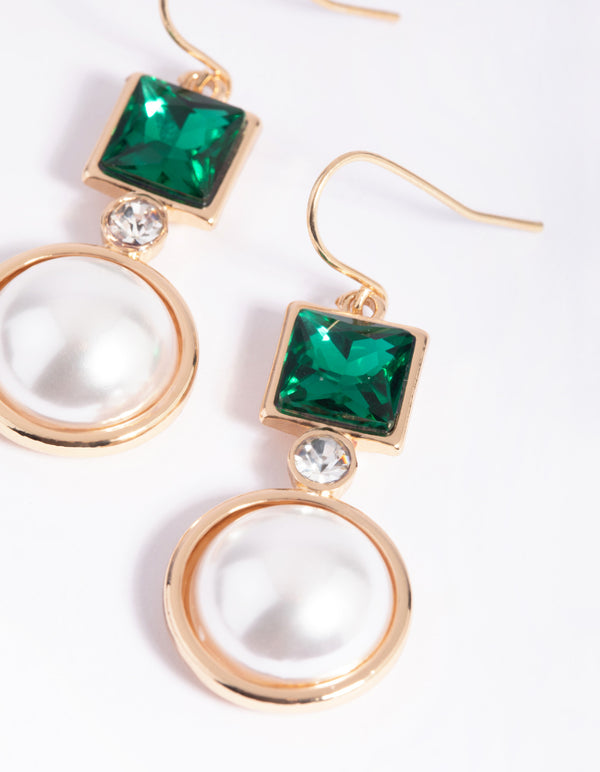 Green Pearl Drop Earrings