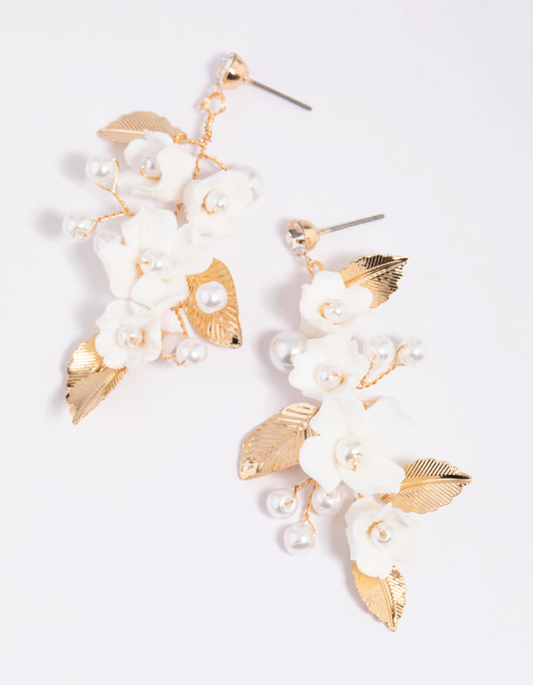 Frosted Flower Pearl Drop Earrings