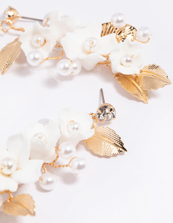 Frosted Flower Pearl Drop Earrings